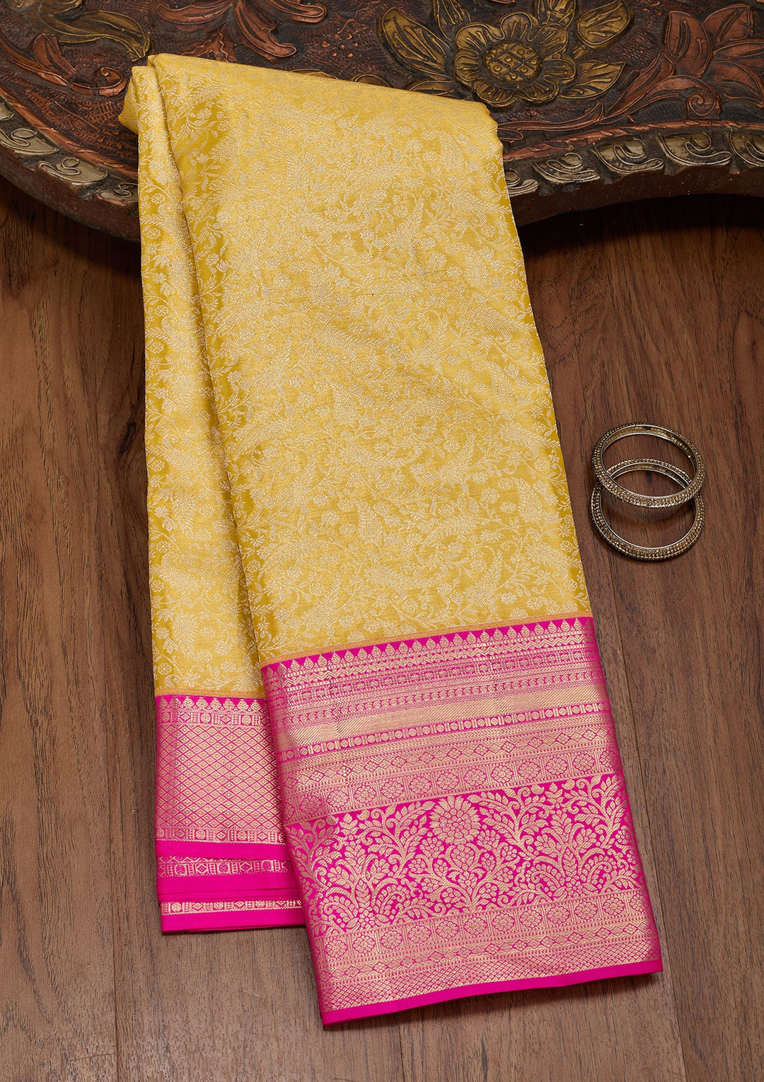 Mustard Zariwork Tissue Silk Saree-Koskii