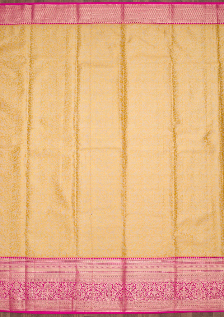 Mustard Zariwork Tissue Silk Saree-Koskii