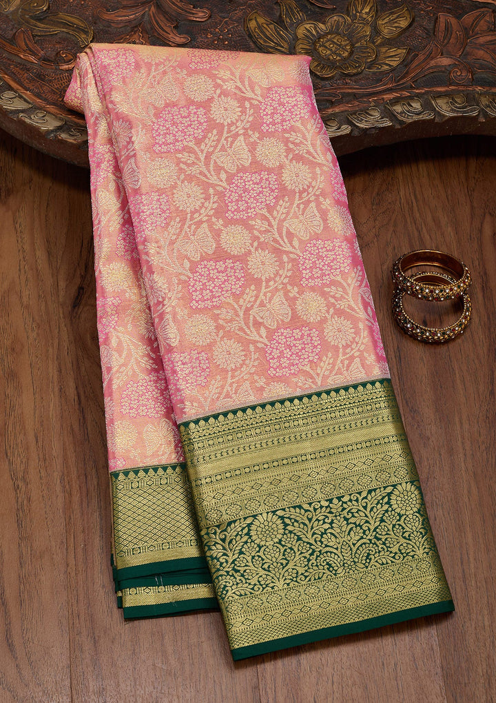 Mehendi Zariwork Tissue Silk Saree-Koskii