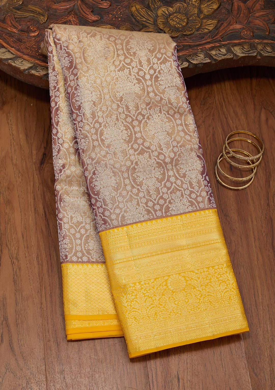 Brown Zariwork Tissue Silk Saree-Koskii