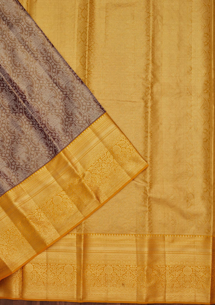 Brown Zariwork Tissue Silk Saree-Koskii