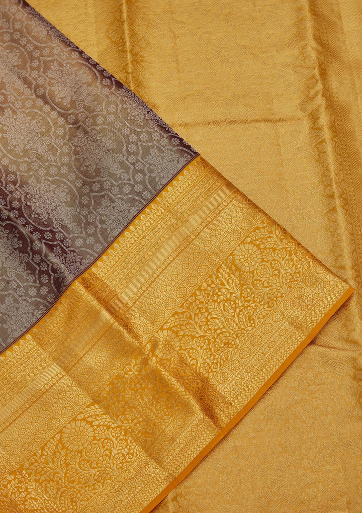 Brown Zariwork Tissue Silk Saree-Koskii