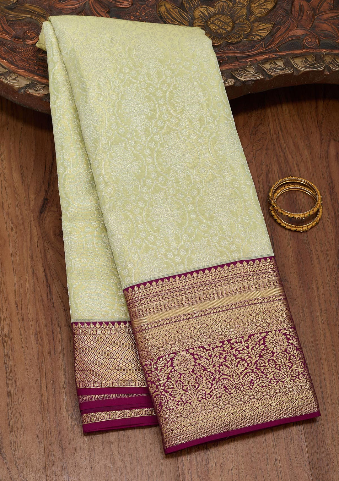 Pista Green Zariwork Tissue Silk Saree-Koskii