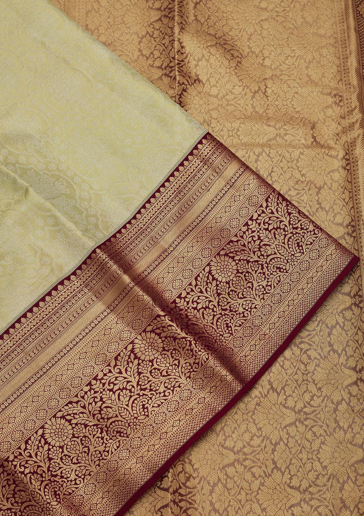Pista Green Zariwork Tissue Silk Saree-Koskii