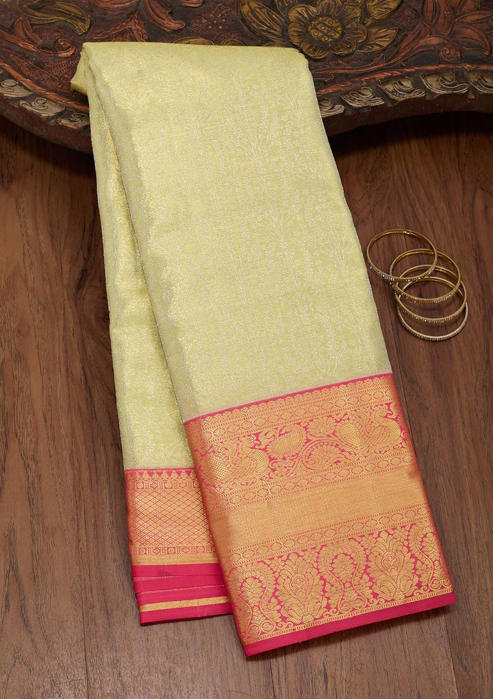 Pista Green Zariwork Tissue Silk Saree-Koskii