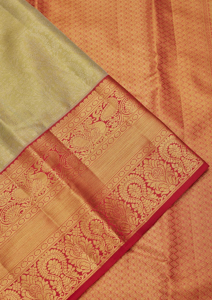 Pista Green Zariwork Tissue Silk Saree-Koskii