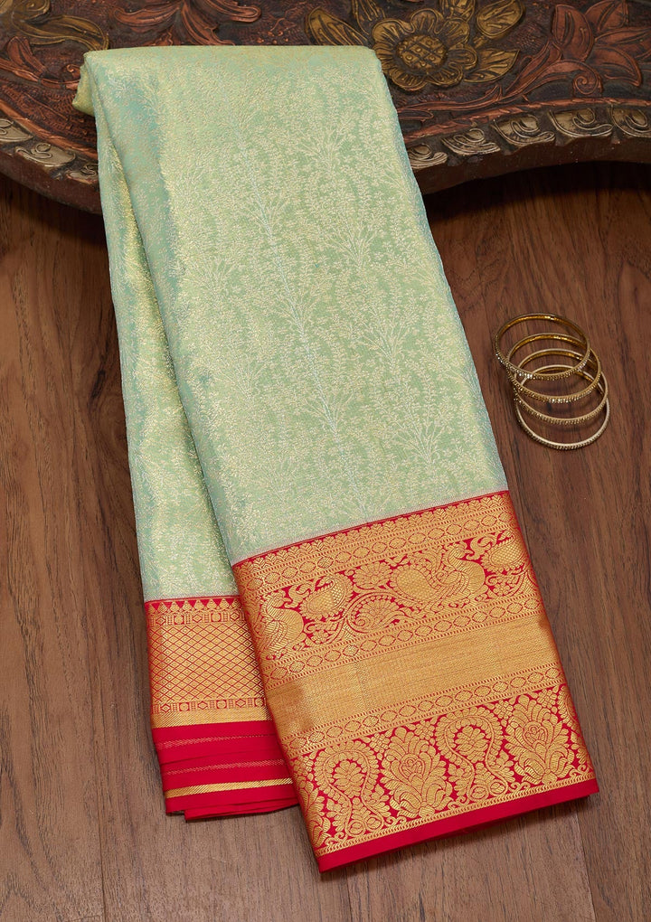 Sea Green Zariwork Tissue Silk Saree-Koskii