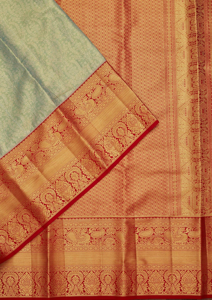 Sea Green Zariwork Tissue Silk Saree-Koskii