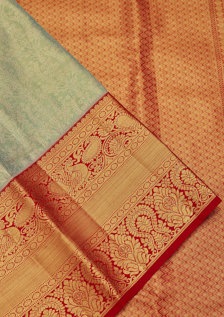 Sea Green Zariwork Tissue Silk Saree-Koskii