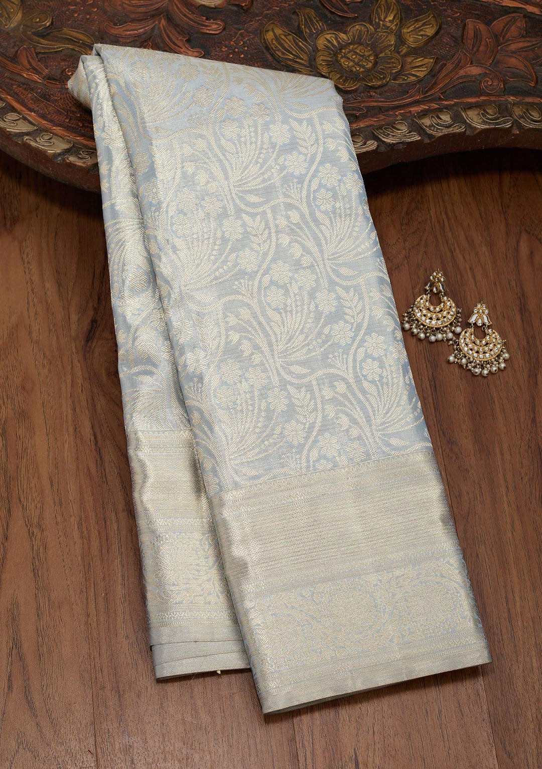 Grey Zariwork Tissue Silk Saree-Koskii