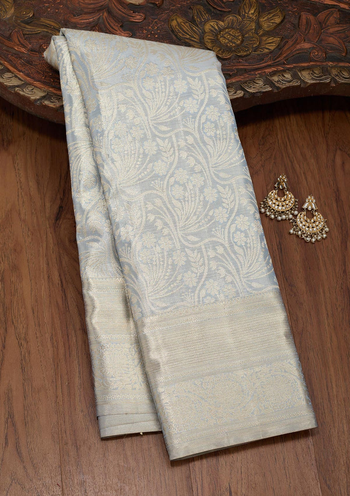 Grey Zariwork Tissue Silk Saree-Koskii