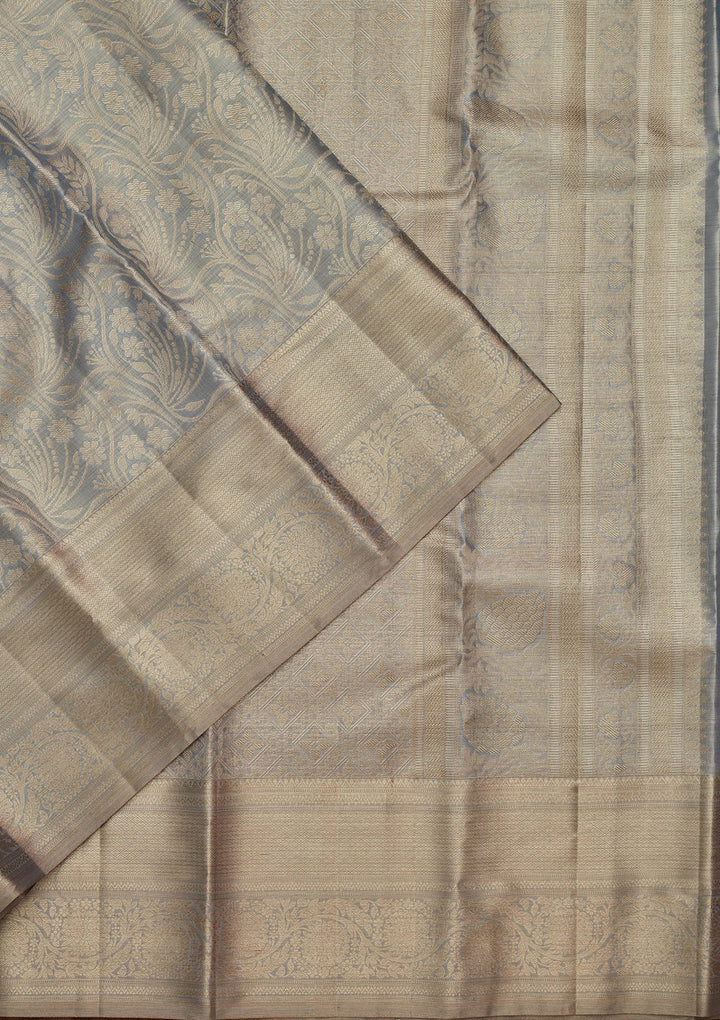 Grey Zariwork Tissue Silk Saree-Koskii