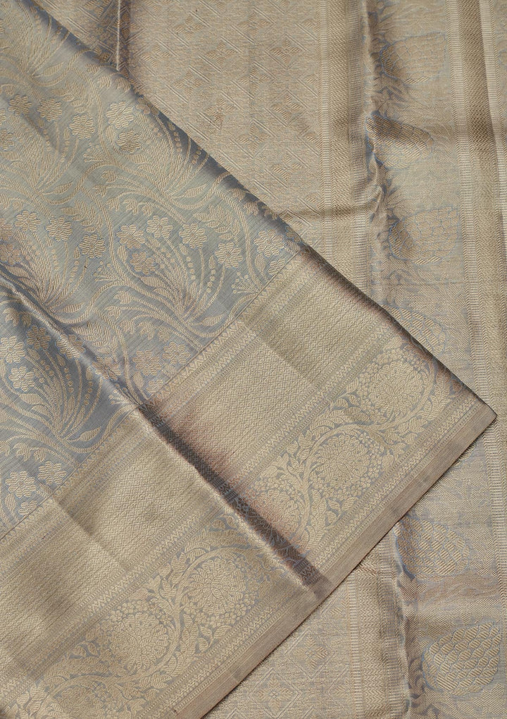Grey Zariwork Tissue Silk Saree-Koskii