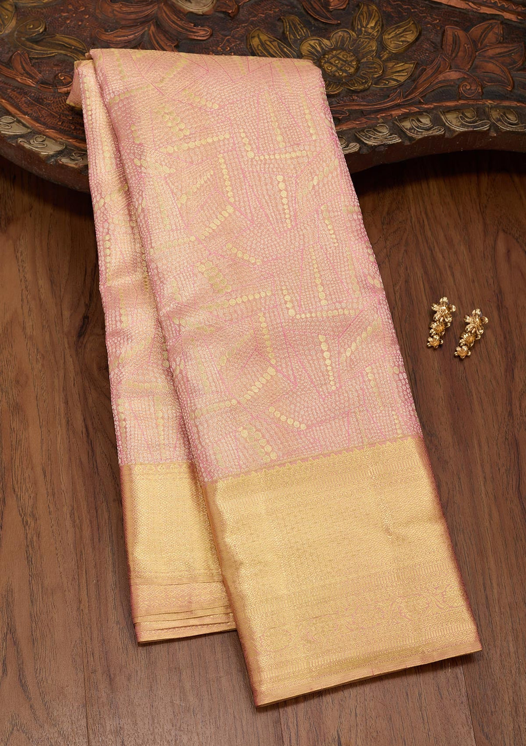 Rani Pink Zariwork Tissue Silk Saree-Koskii