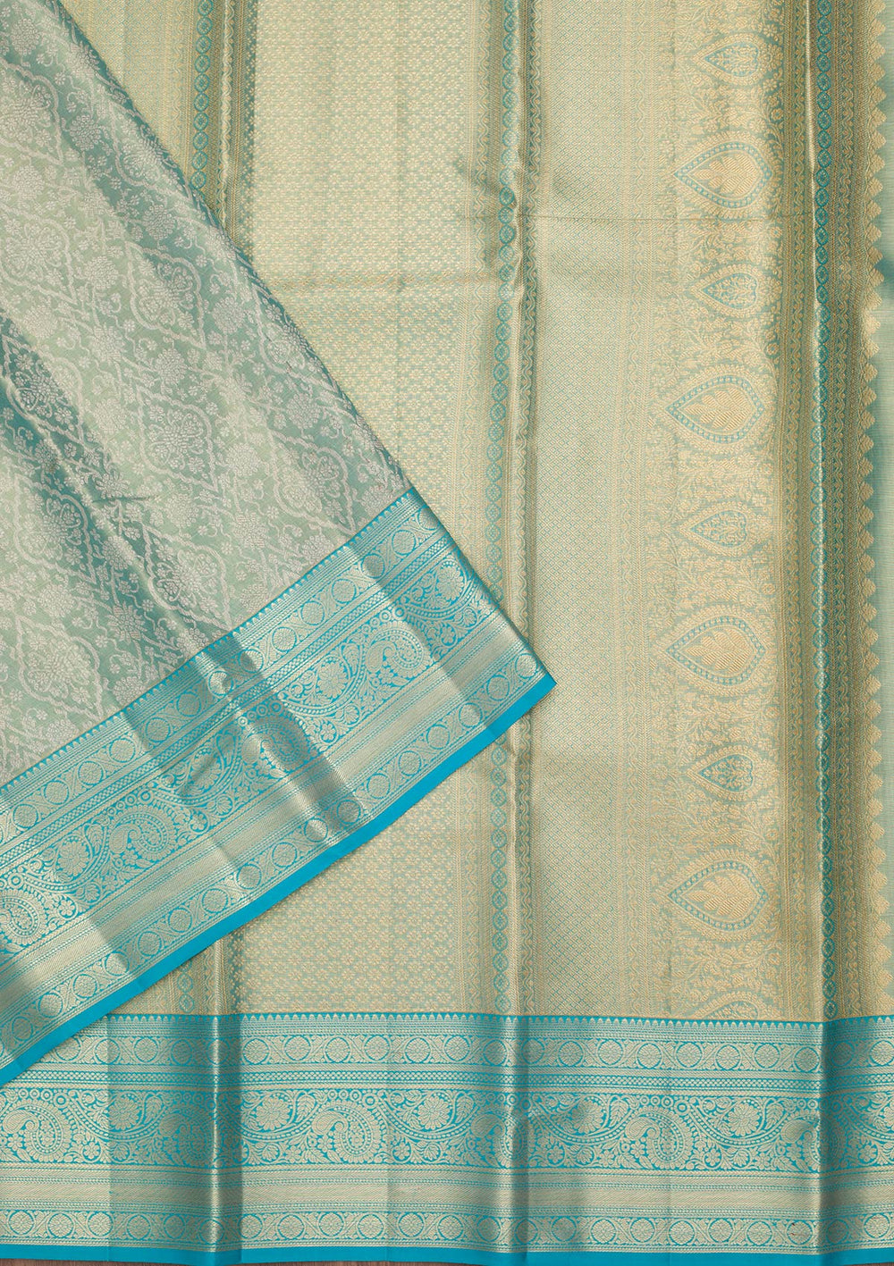 Sea Green Zariwork Tissue Silk Saree-Koskii