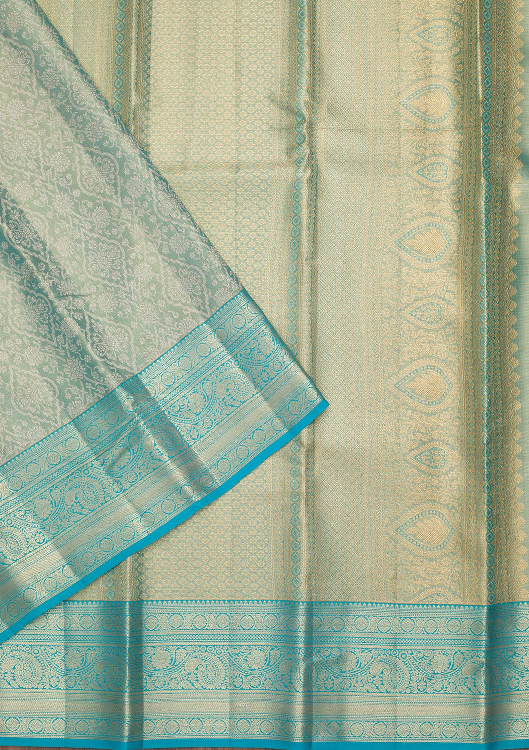 Sea Green Zariwork Tissue Silk Saree-Koskii