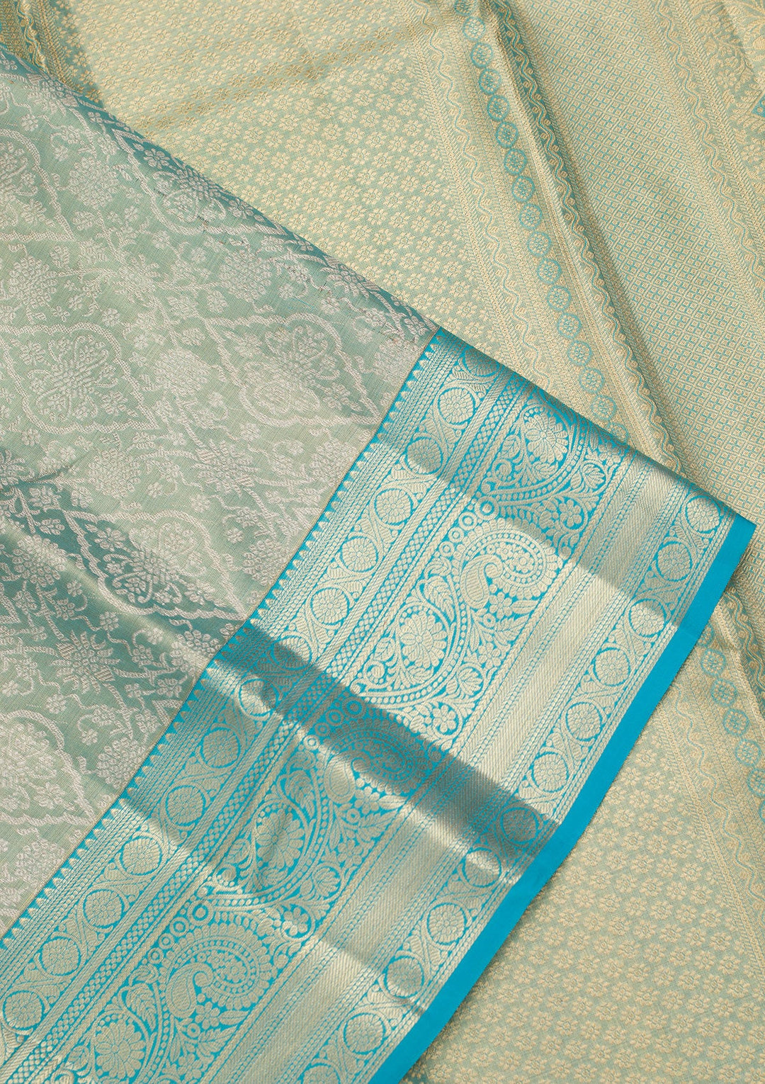 Sea Green Zariwork Tissue Silk Saree-Koskii