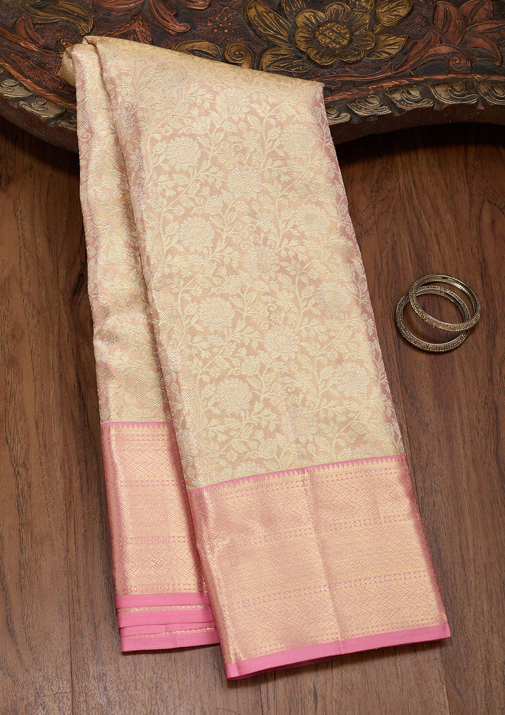 Peach Zariwork Tissue Silk Saree-Koskii