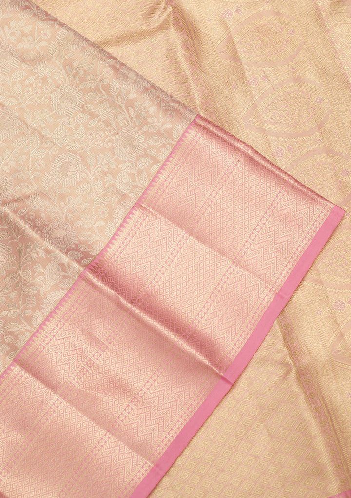 Peach Zariwork Tissue Silk Saree-Koskii