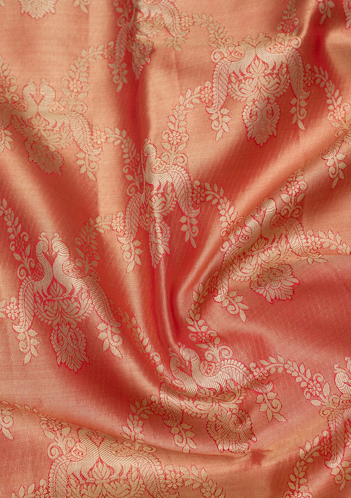 Rust Zariwork Tissue Silk Saree-Koskii