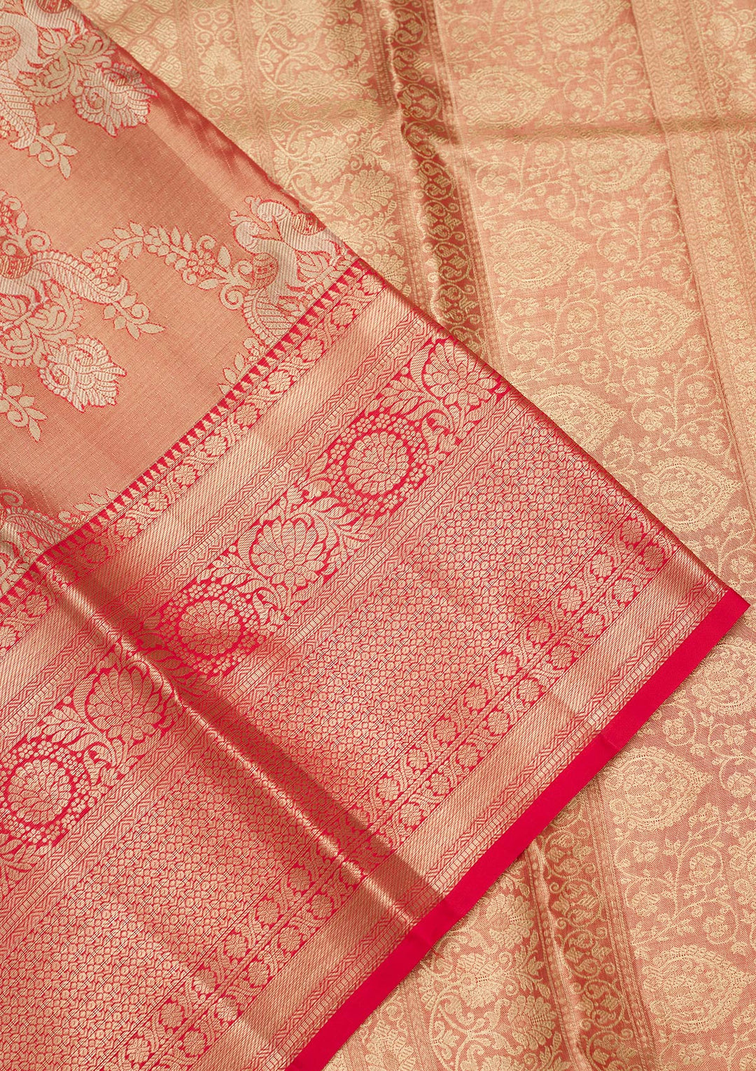Rust Zariwork Tissue Silk Saree-Koskii