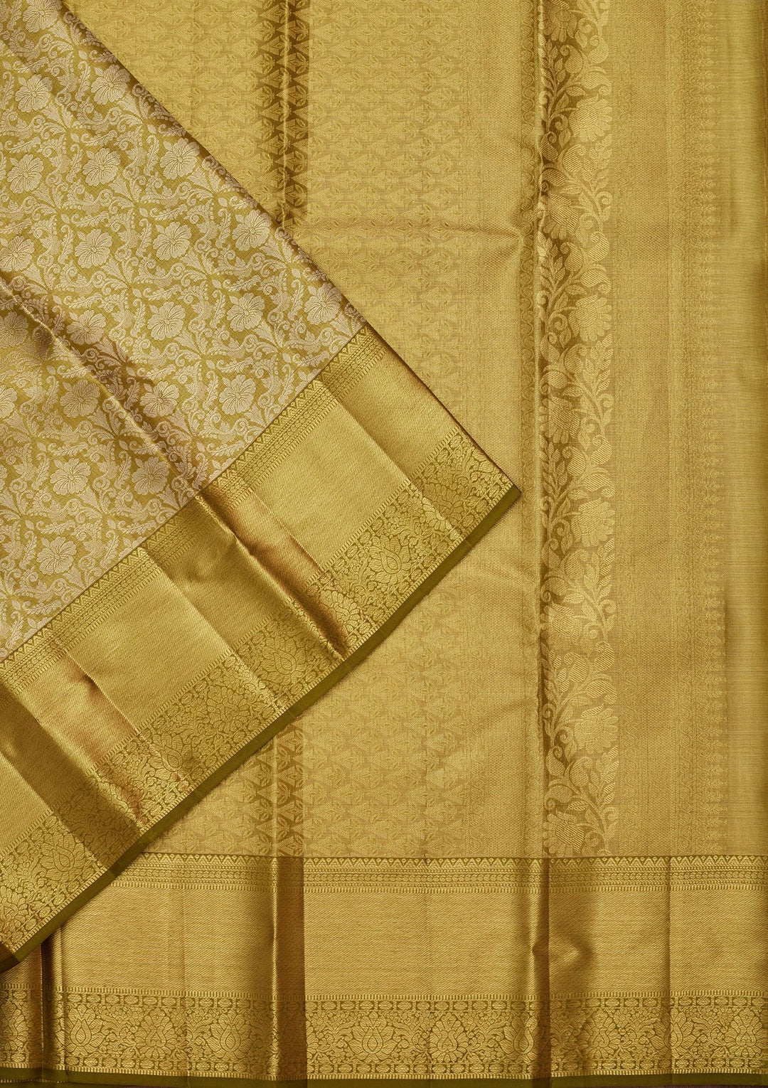 Parrot Green Zariwork Tissue Silk Saree-Koskii