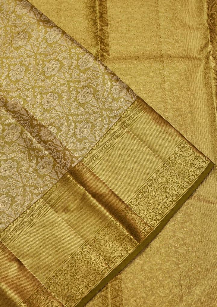 Parrot Green Zariwork Tissue Silk Saree-Koskii
