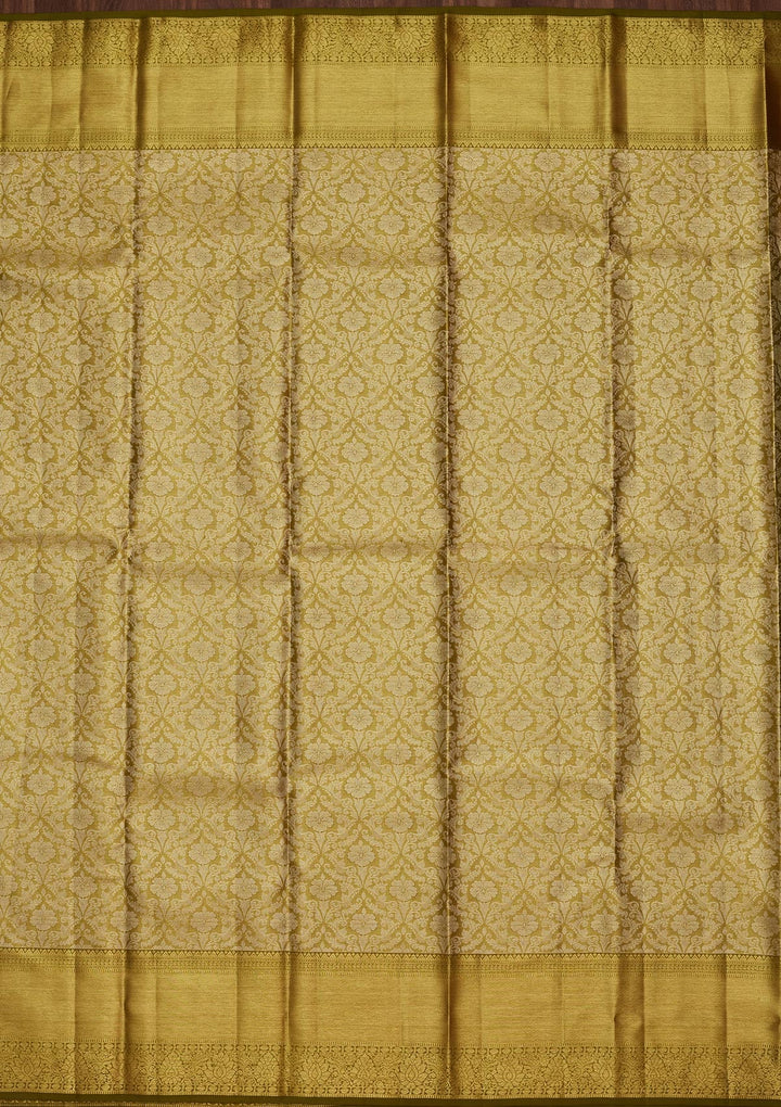 Parrot Green Zariwork Tissue Silk Saree-Koskii