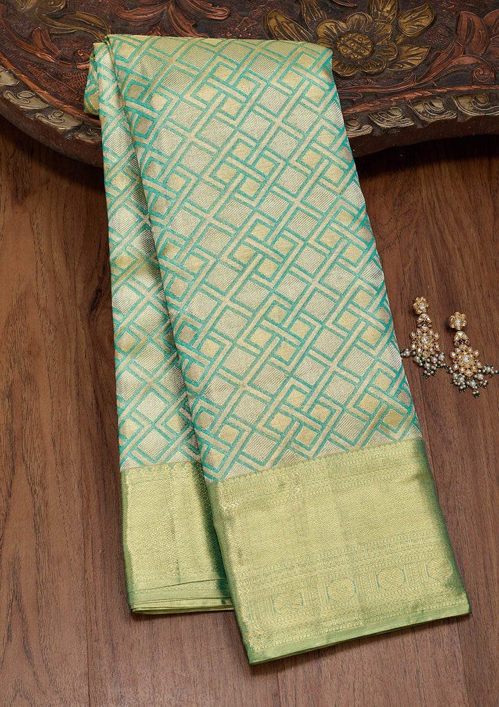 Rama Green Zariwork Tissue Silk Saree-Koskii