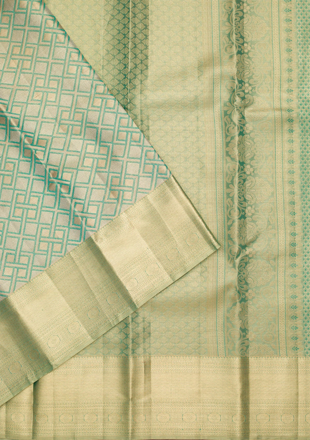 Rama Green Zariwork Tissue Silk Saree-Koskii