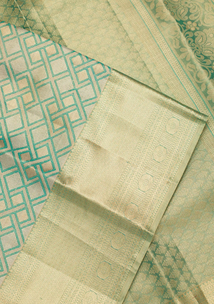 Rama Green Zariwork Tissue Silk Saree-Koskii