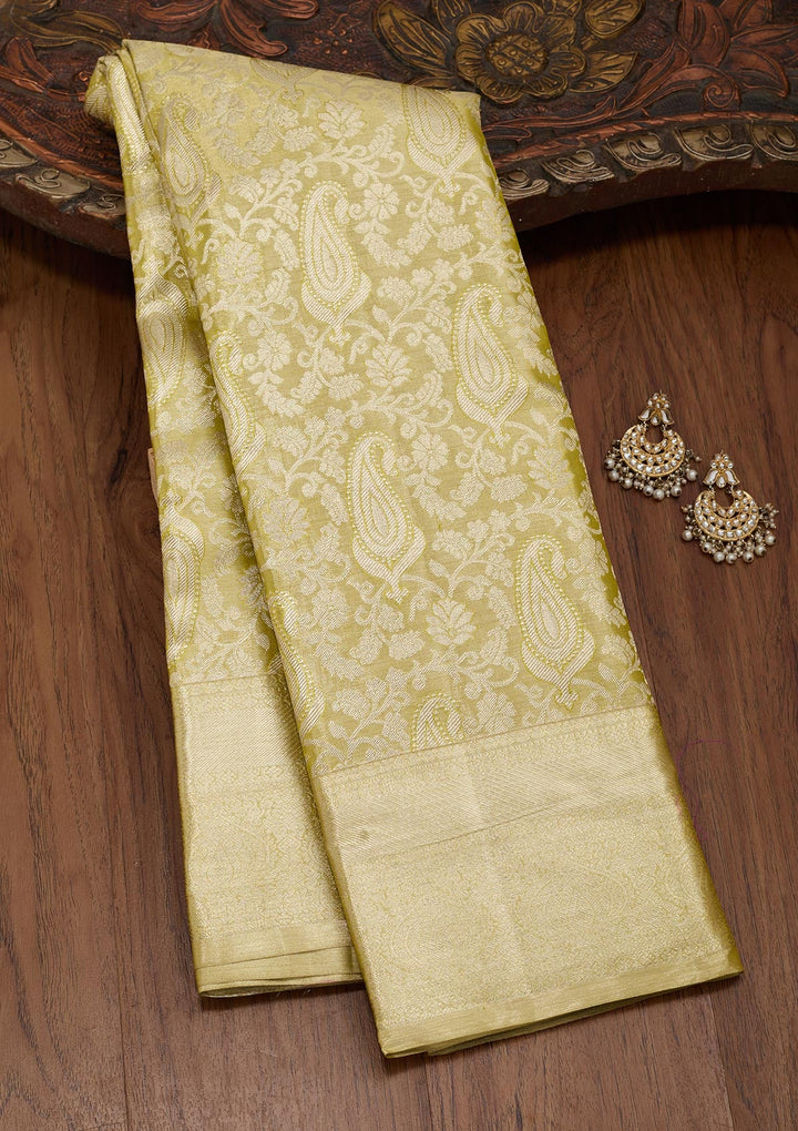 Pista Green Zariwork Tissue Silk Saree-Koskii
