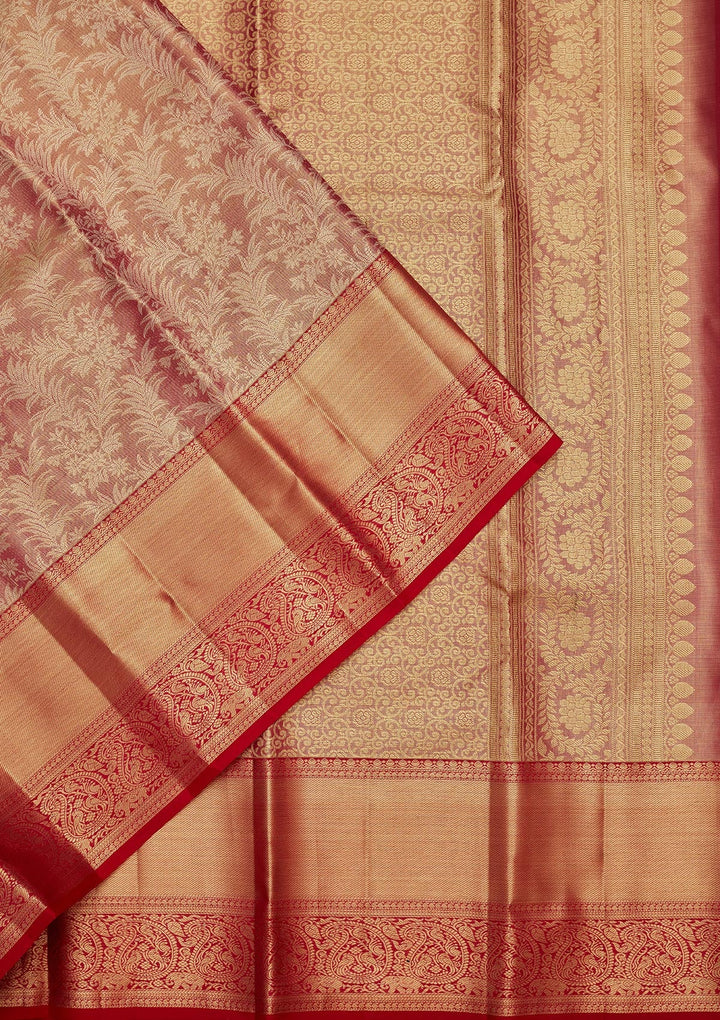 Onion Pink Zariwork Tissue Silk Saree-Koskii