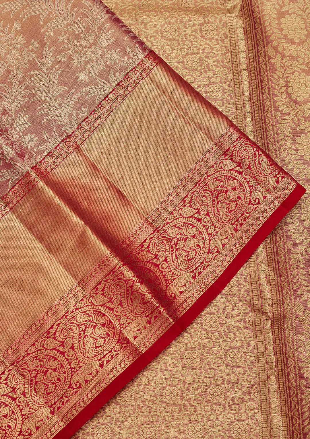 Onion Pink Zariwork Tissue Silk Saree-Koskii