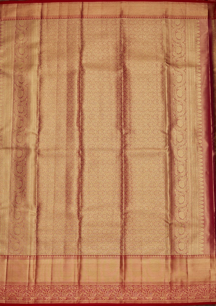 Onion Pink Zariwork Tissue Silk Saree-Koskii