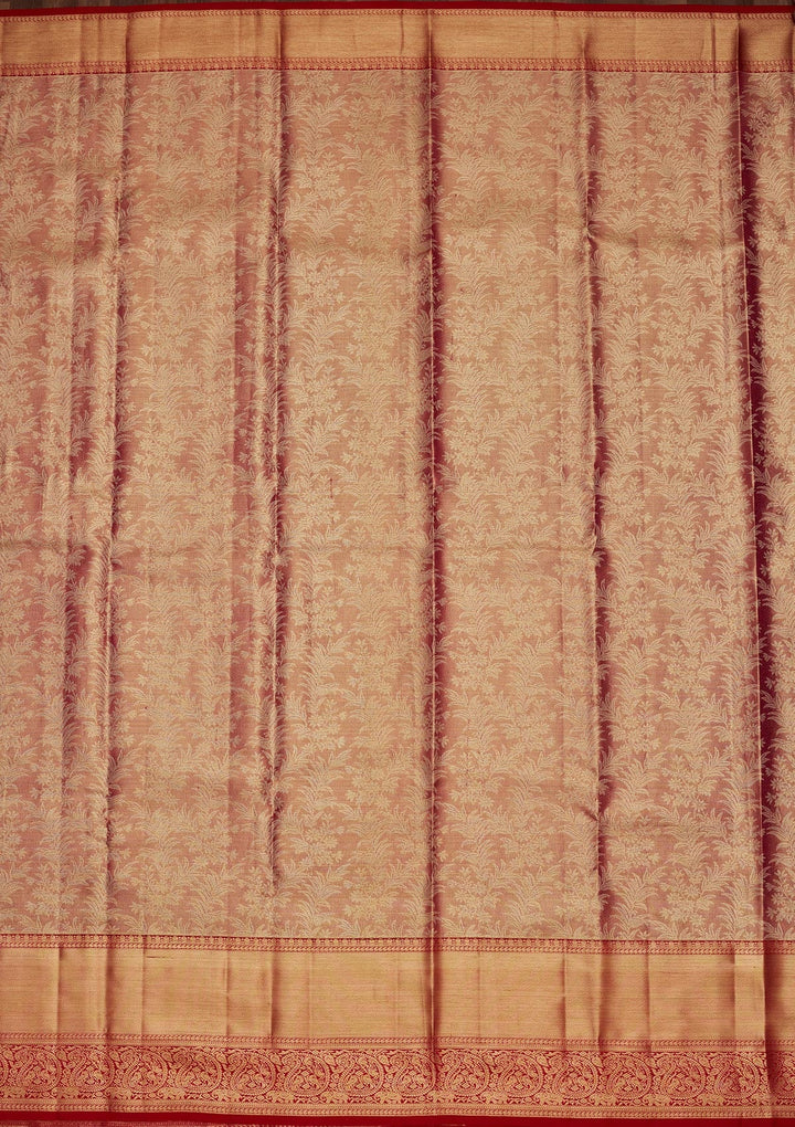 Onion Pink Zariwork Tissue Silk Saree-Koskii