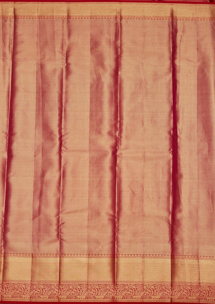 Onion Pink Zariwork Tissue Silk Saree-Koskii