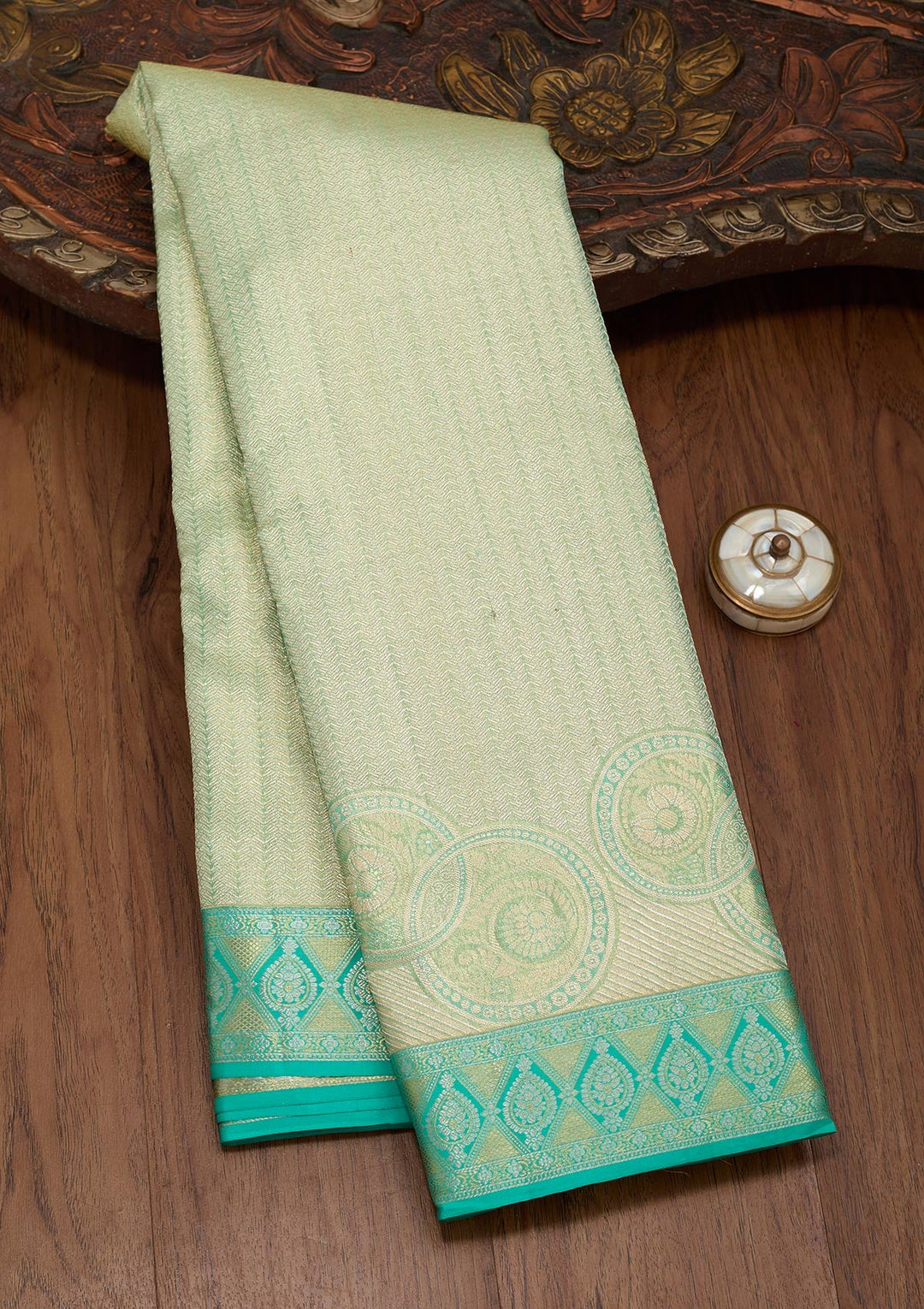 Pista Green Zariwork Tissue Silk Saree-Koskii