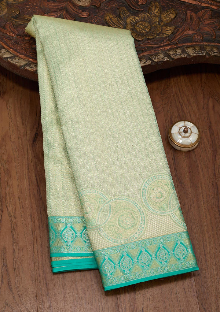 Pista Green Zariwork Tissue Silk Saree-Koskii