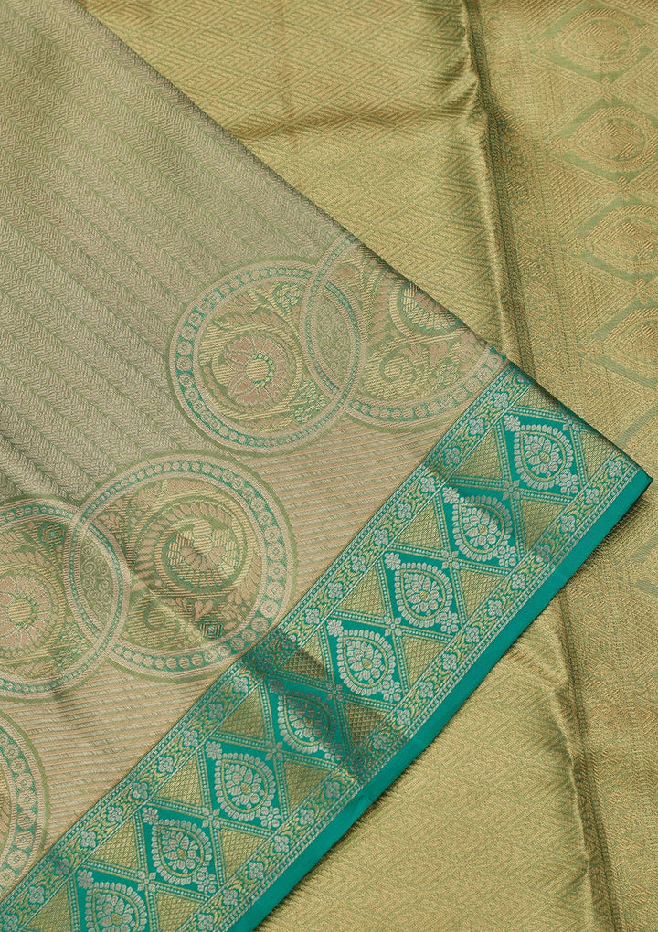 Pista Green Zariwork Tissue Silk Saree-Koskii