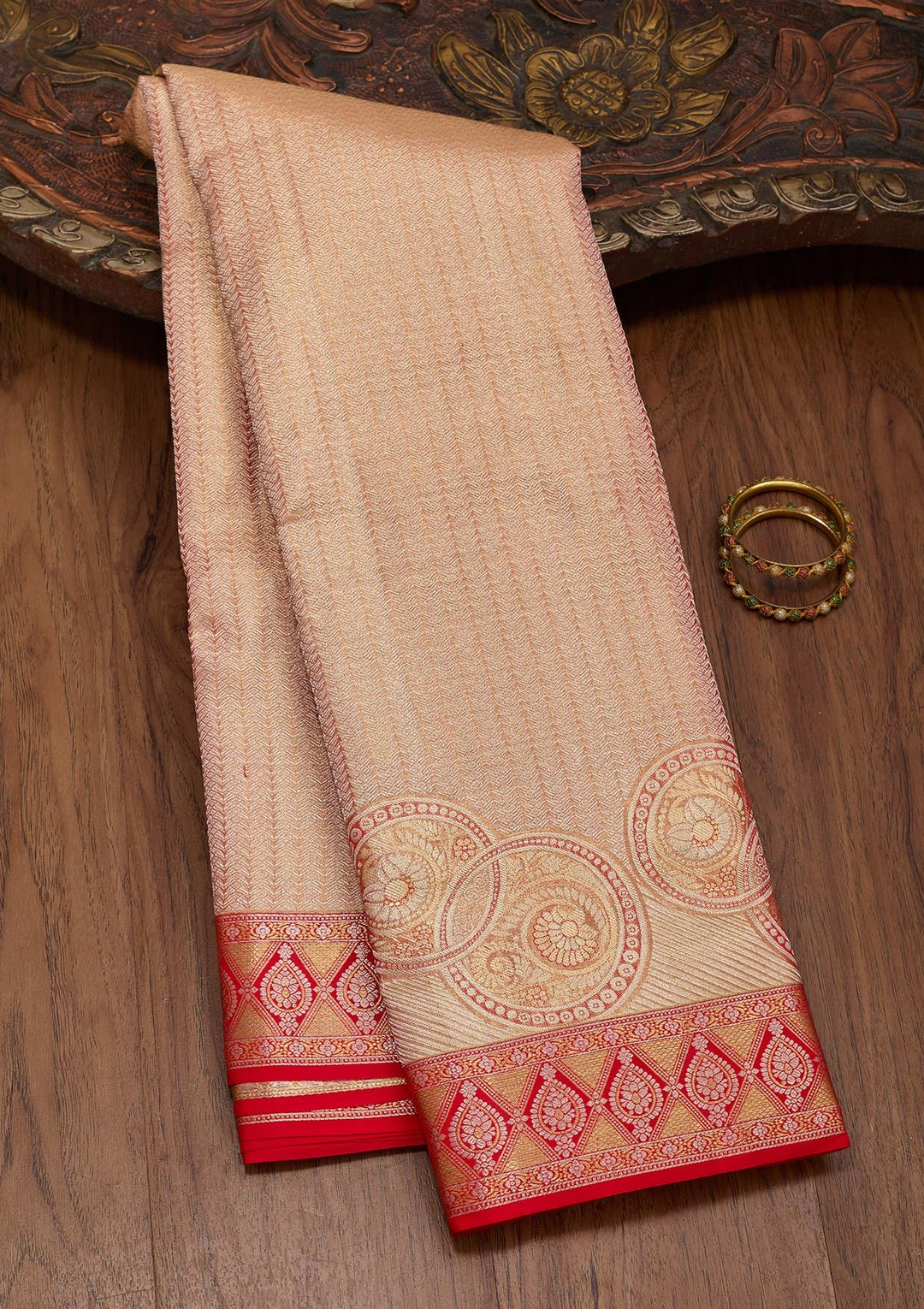 Rust Zariwork Tissue Silk Saree-Koskii