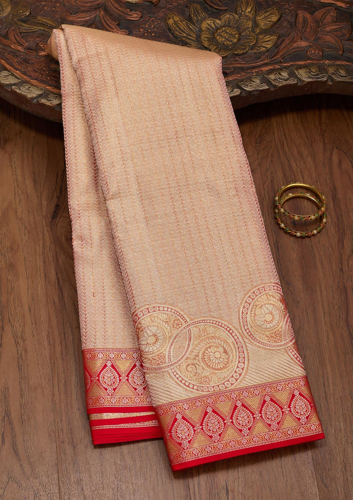 Rust Zariwork Tissue Silk Saree-Koskii