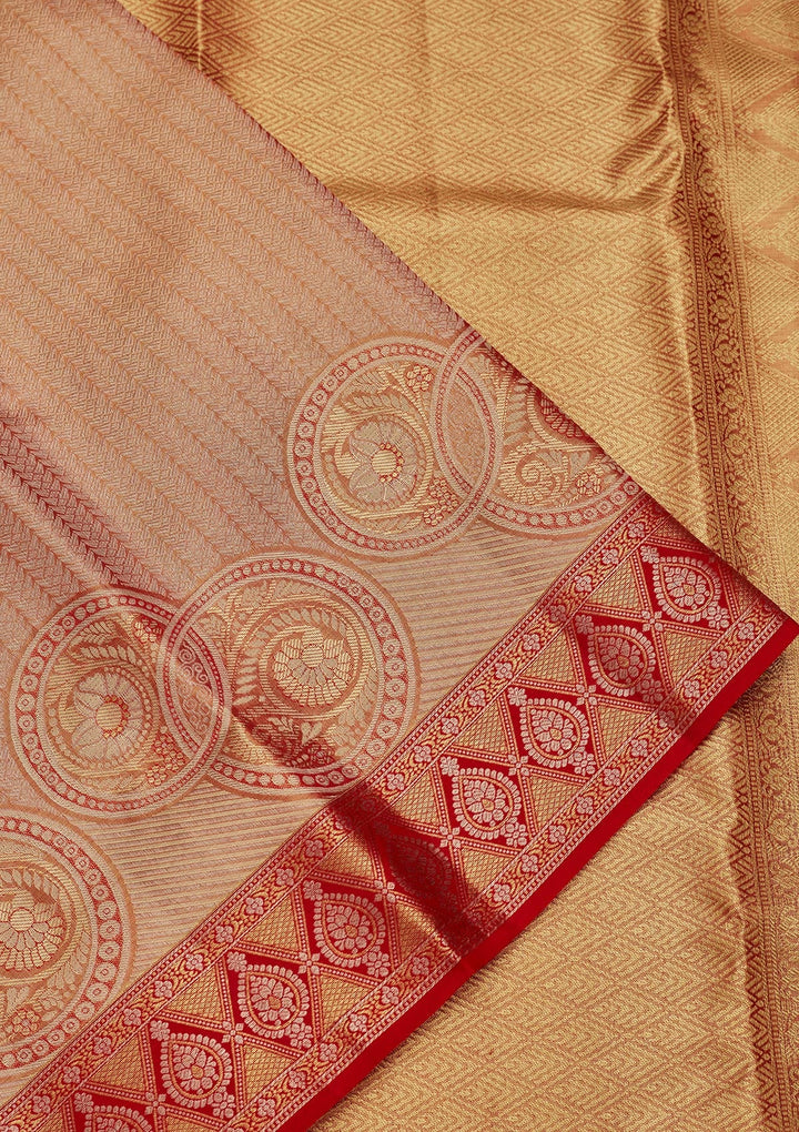 Rust Zariwork Tissue Silk Saree-Koskii