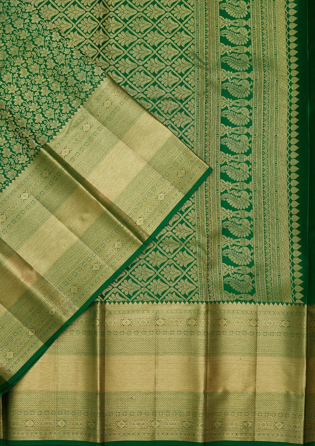 Rama Green Zariwork Pure Silk Saree-Koskii