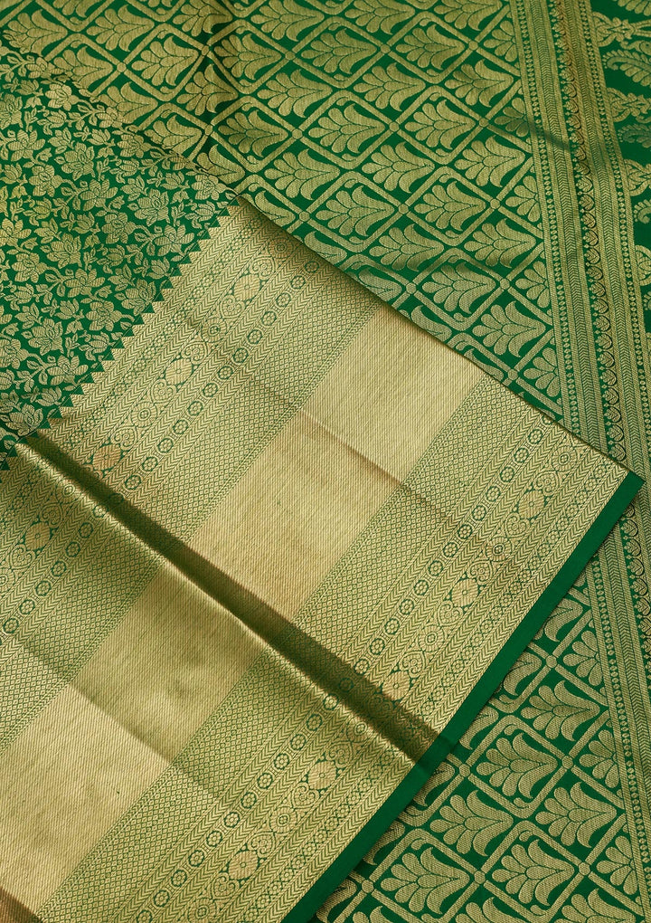 Rama Green Zariwork Pure Silk Saree-Koskii