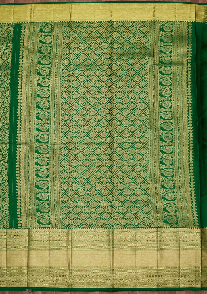 Rama Green Zariwork Pure Silk Saree-Koskii