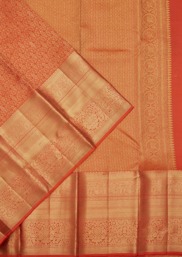 Rust Zariwork Pure Silk Saree-Koskii