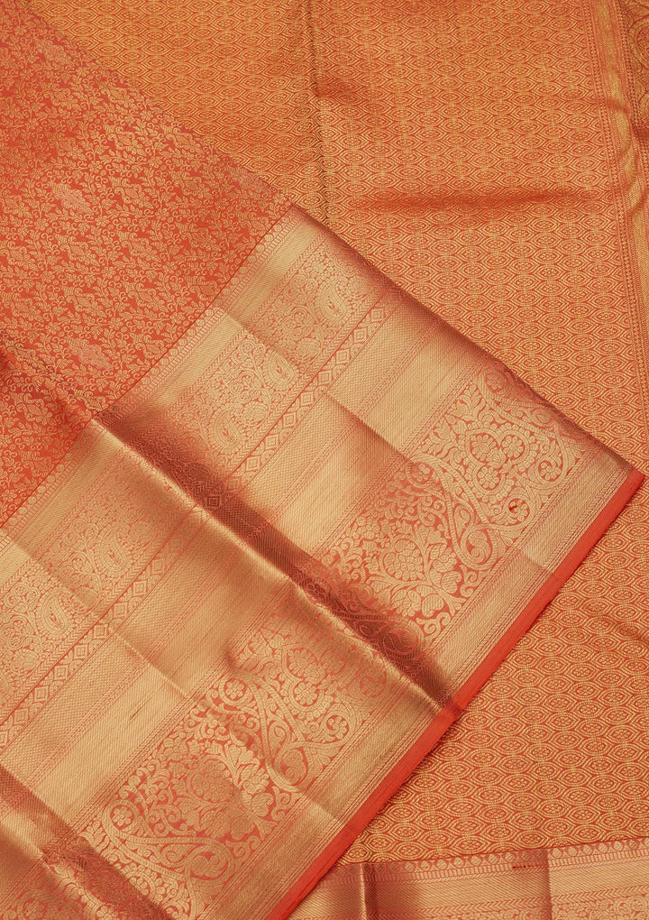 Rust Zariwork Pure Silk Saree-Koskii