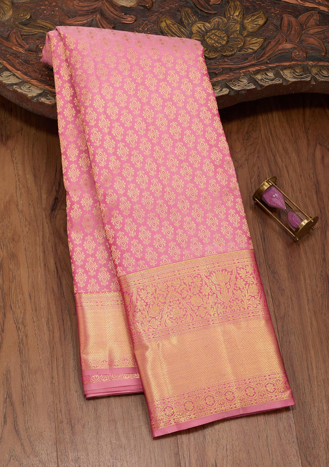Onion Pink Zariwork Pure Silk Saree-Koskii