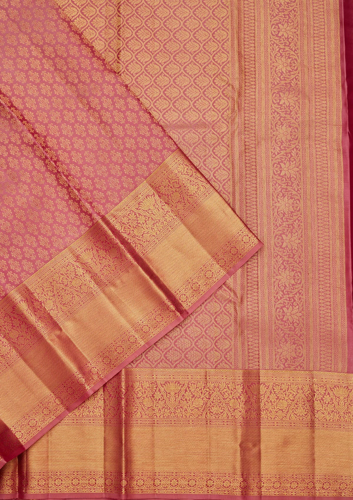 Onion Pink Zariwork Pure Silk Saree-Koskii